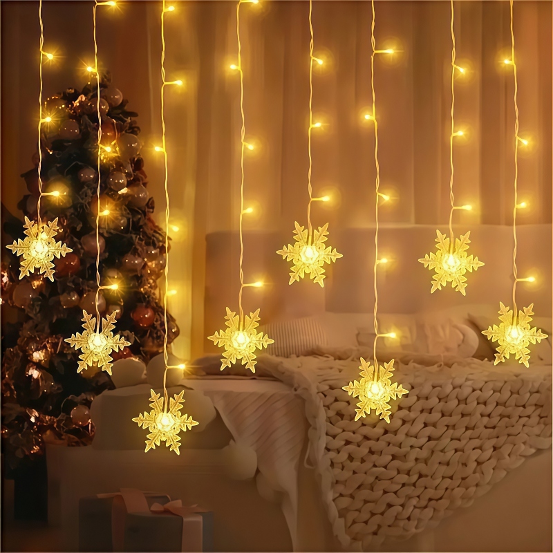 أضواء ستارة على شكل ندف الثلج  - مراجعة Outdoor Solar Power Xmas Lights وسعره